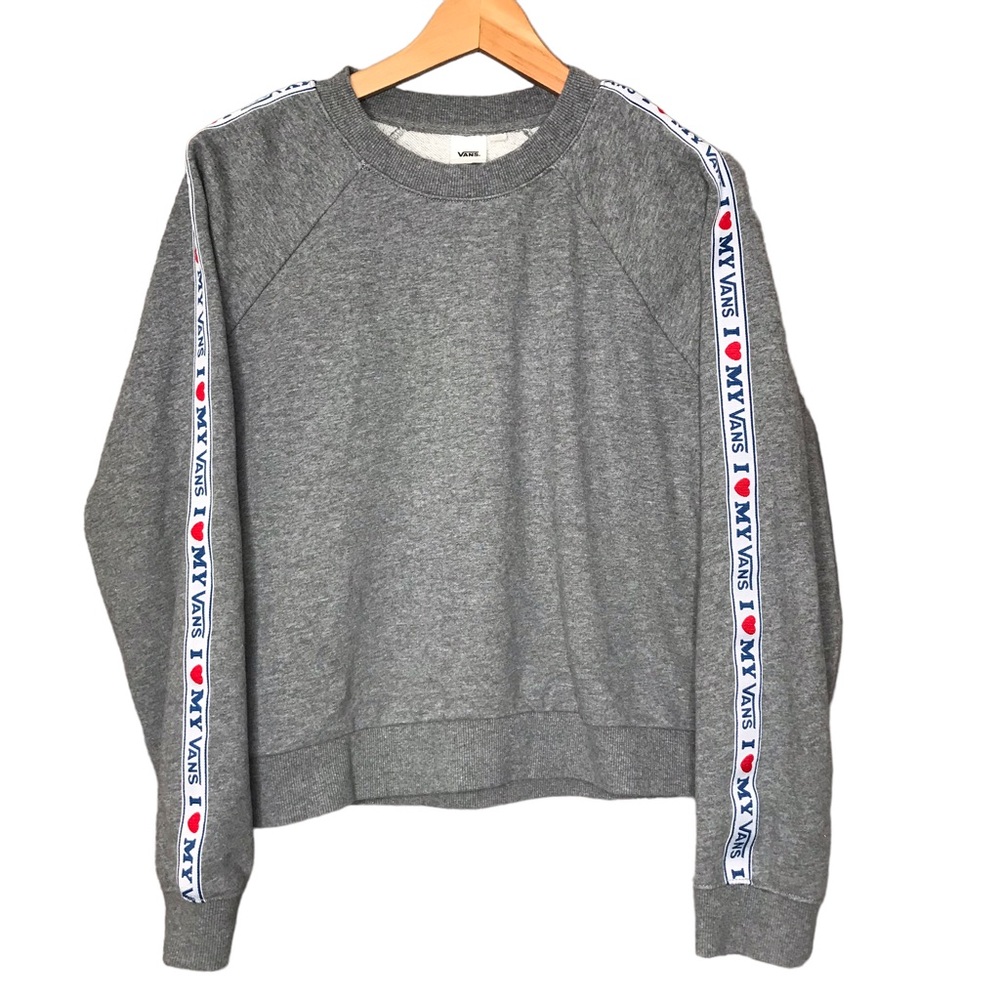 Vans Love Logo Spellout Grey Boxy Cropped Crew Pullover Sweatshirt Medium